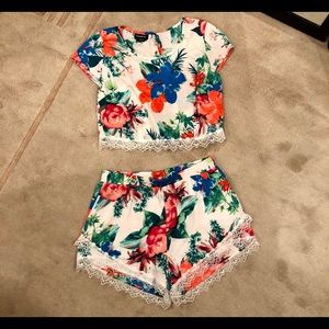 BEBE Tropical Two Piece Outfit